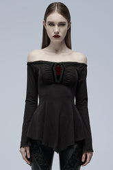 Black Vampire Elements Off Shoulder Long Sleeves Women's Gothic Blouse